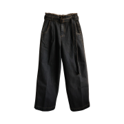 NA A NANA Pleats Belted Denim Pants Vintage Black