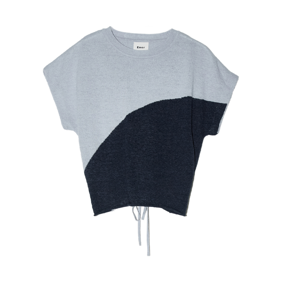 엔오르 우먼 투 톤 드로우스트링 니트 탑 블루(Enor Women Two Tone Drawstring Knit Top Blue)