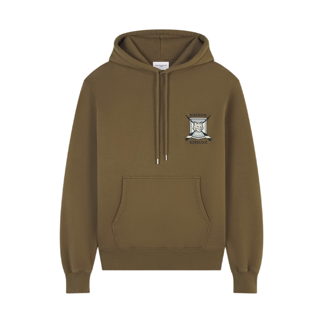 LM00709KM0307-P360 Maison Kitsune College Fox Embroidered Comfort Hoodie Khaki