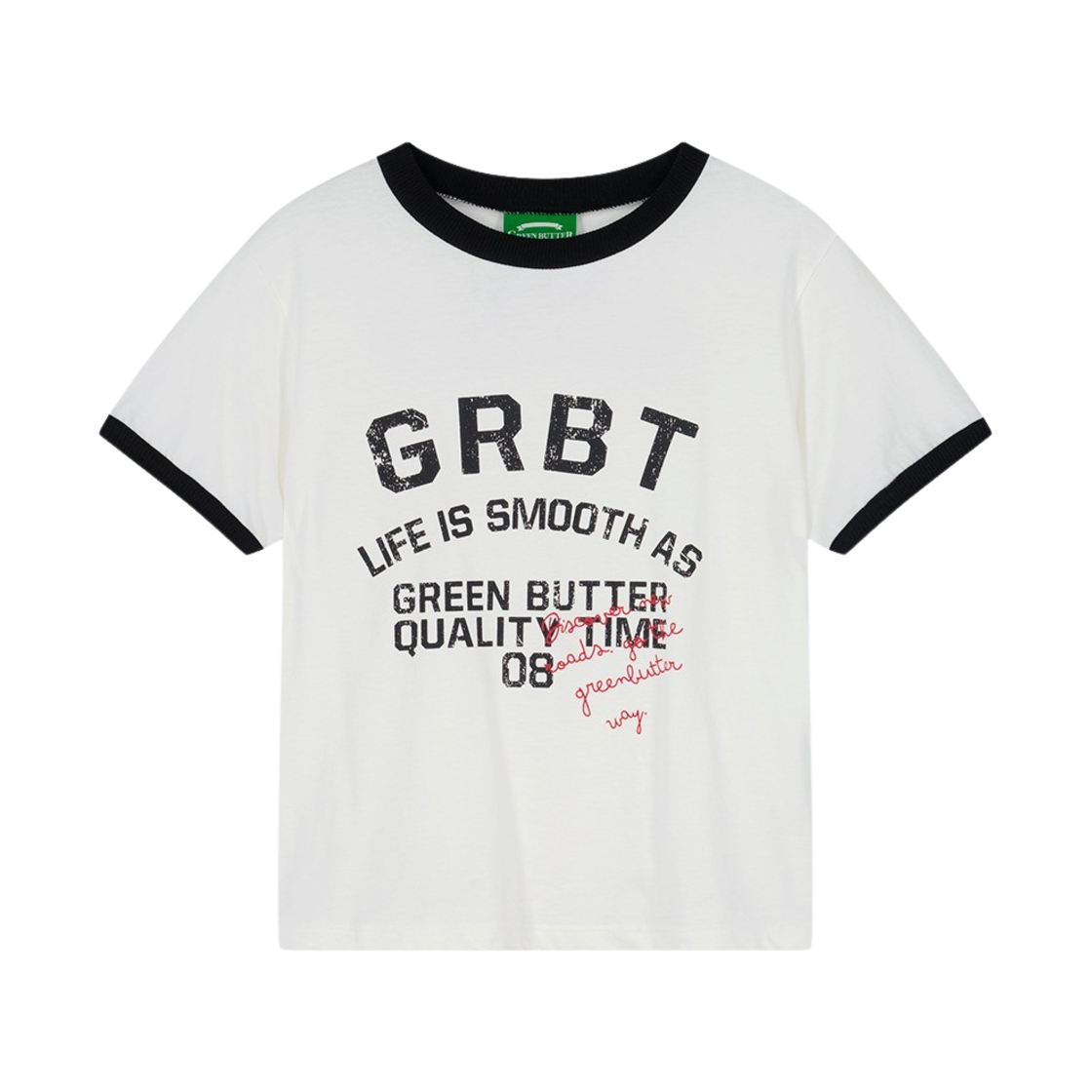 그린 버터 우먼 빈티지 레터 링거 티 화이트