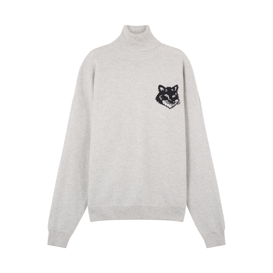 메종 키츠네 폭스 헤드 인타르시아 컴포트 하이 넥 점퍼 라이트 그레이 멜란지(Maison Kitsune Fox Head Intarsia Comfort High Neck Jumper Light Grey Melange) - 1