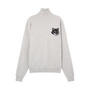 Maison Kitsune Fox Head Intarsia Comfort High Neck Jumper Light Grey Melange