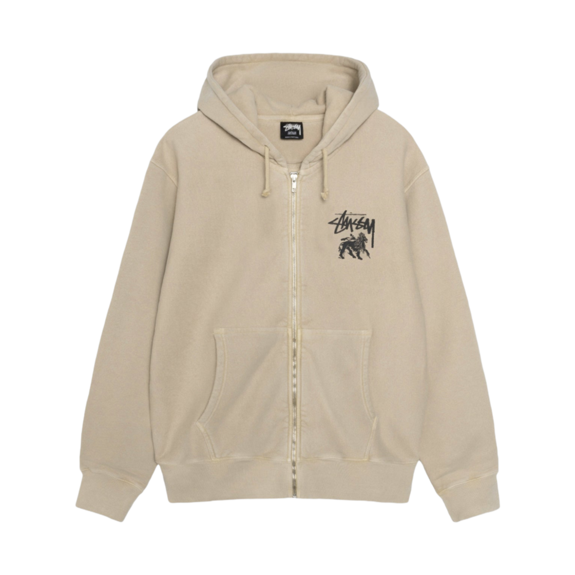 1975050 Stussy Rasta Lion Pigment Dyed Zip Hoodie Khaki