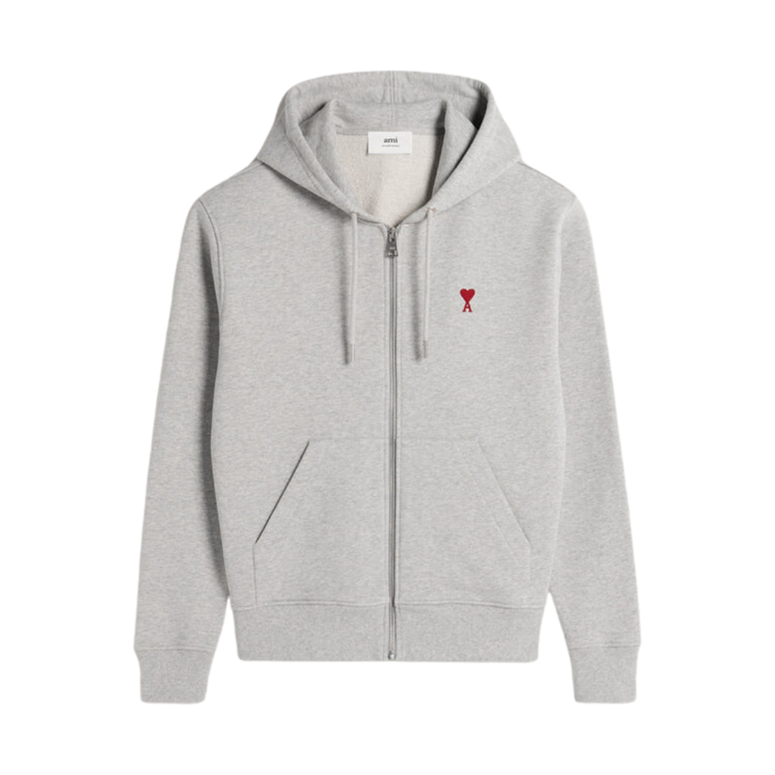 아미 스몰 하트 로고 루프백 오가닉 코튼 플리스 후드 집업 헤더 애쉬 그레이(AMI de Coeur Loopback Oragnic Cotton Fleece Zipped Hoodie Heather Ash Grey)