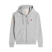 AMI de Coeur Loopback Oragnic Cotton Fleece Zipped Hoodie Heather Ash Grey