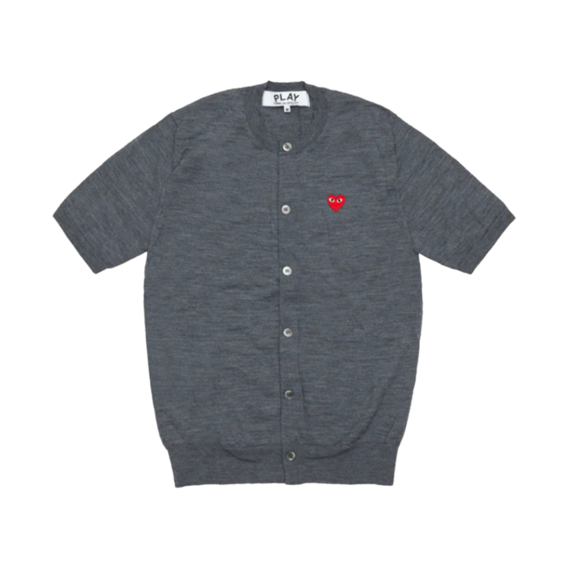(W) 플레이 꼼데가르송 숏슬리브 레드 하트 가디건 그레이((W) Play Comme des Garcons Short Sleeve Red Heart Cardigan Gray) - 1