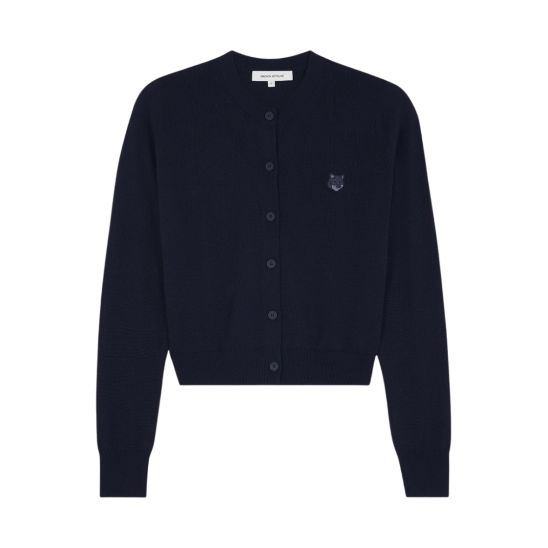 (W) 메종 키츠네 볼드 폭스 헤드 패치 레귤러 가디건 잉크 블루((W) Maison Kitsune Bold Fox Head Patch Regular Cardigan Ink Blue)