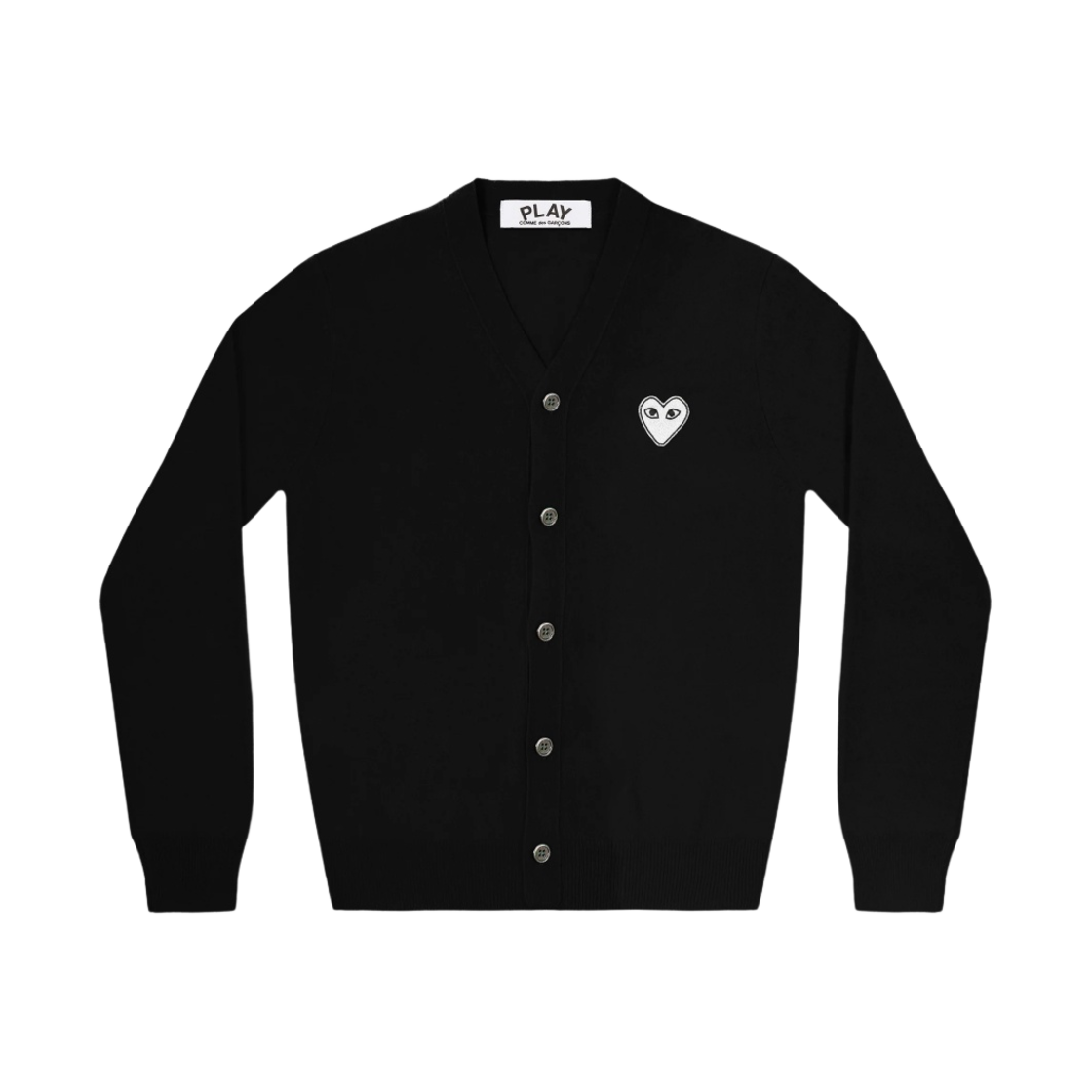 플레이 꼼데가르송 화이트 하트 니트 가디건 블랙(Play Comme des Garcons White Heart Knit Cardigan Black)