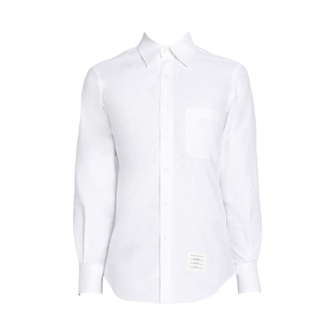 톰 브라운 옥스포드 자수 하프 드롭 스카이 아이콘 클래식 핏 셔츠 화이트