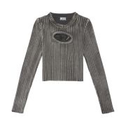 (W) Diesel M-Arjory Ribbed Top with Oval D Plaque Grey