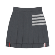 (W) Thom Browne Plain Weave Mini Pleated 4-Bar Skirt Medium Grey
