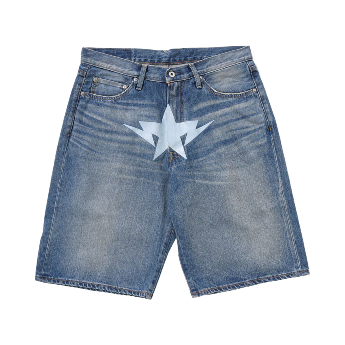 베이프 트윈 스타 릴렉스드 핏 데님 쇼츠 라이트 인디고(BAPE Twin Sta Relaxed Fit Denim Shorts Light Indigo)