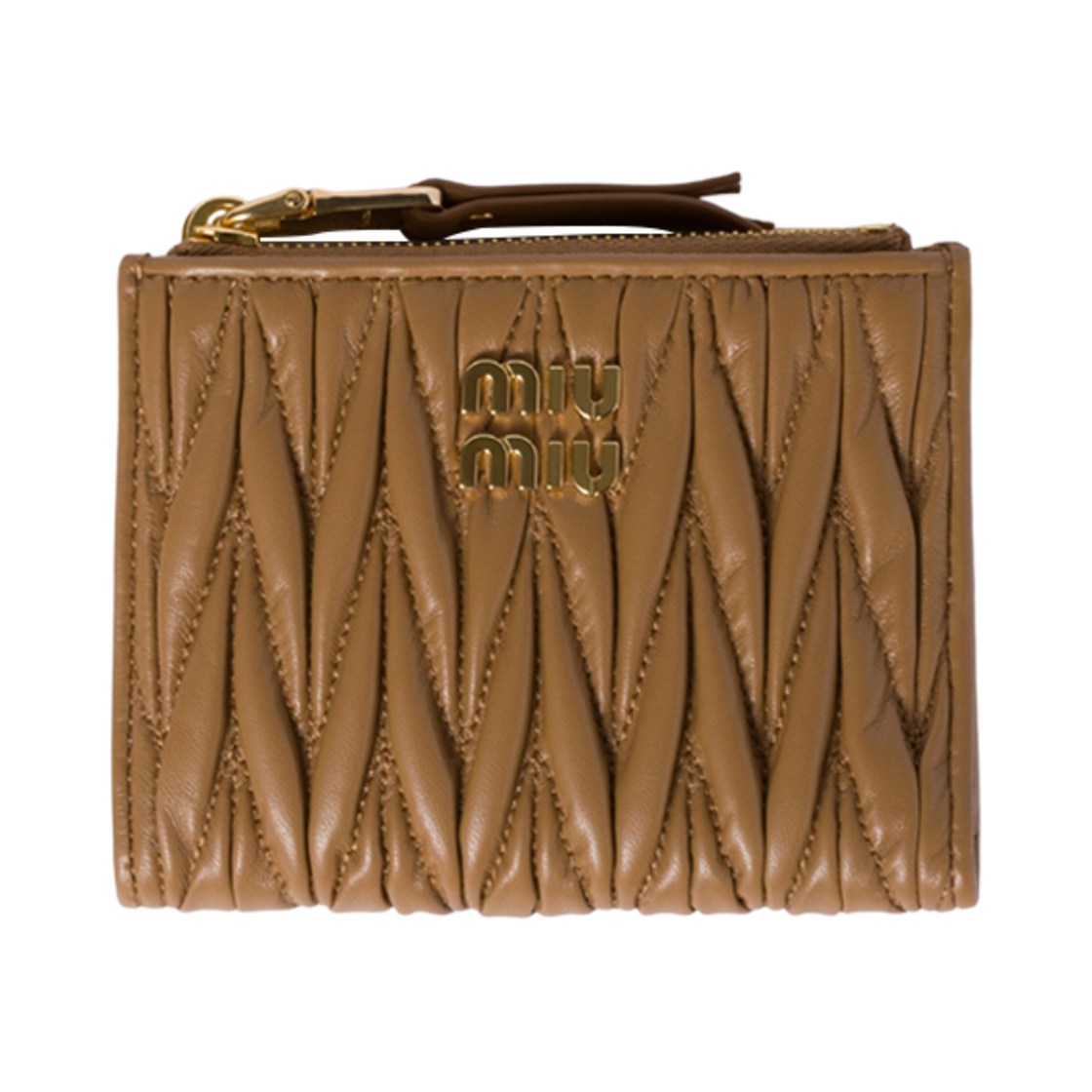 5ML024-2FPP-F098L Miu Miu Small Matelasse Nappa Leather Wallet Caramel