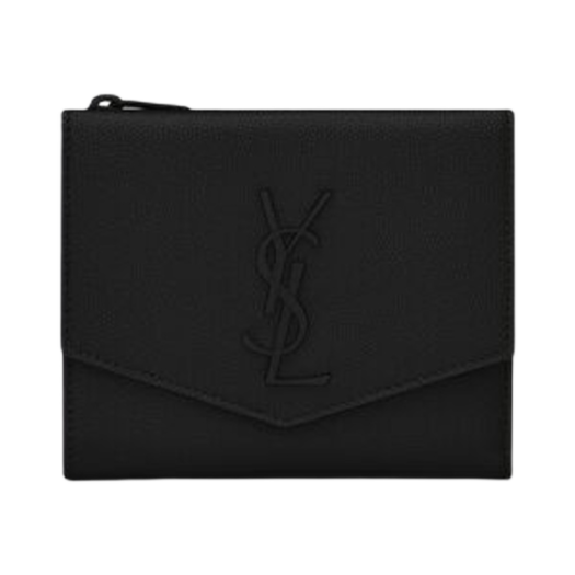 Saint Laurent Uptown Compact Wallet in Grain De Poudre Embossed Leather Black