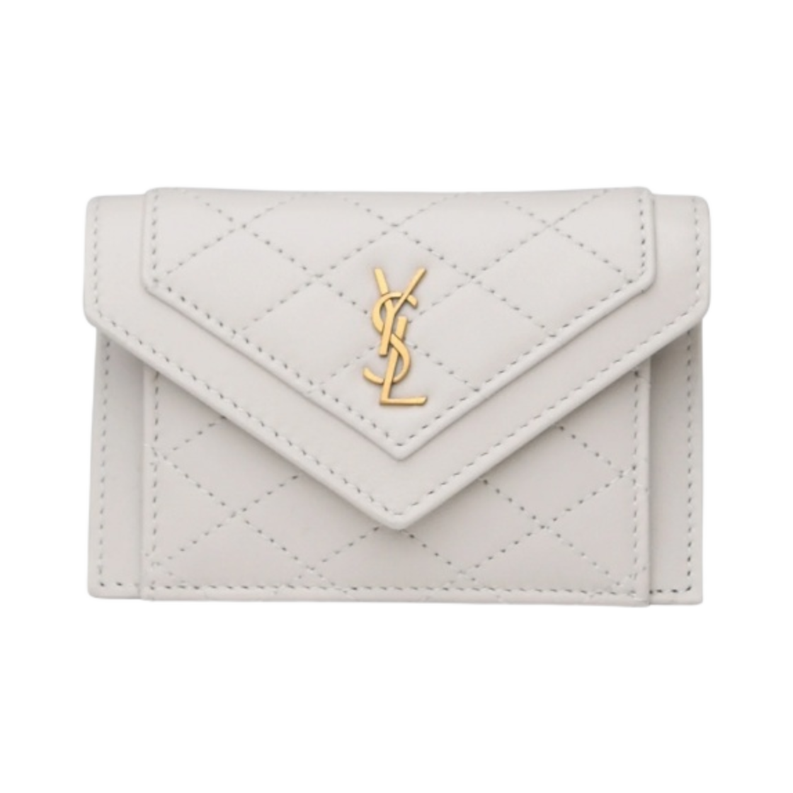 생로랑 퀼티드 램스킨 가비 플랩 카드 케이스 블랑 빈티지(Saint Laurent Gaby Flap Card Case in Quilted Lambskin Blanc Vintage) - 1