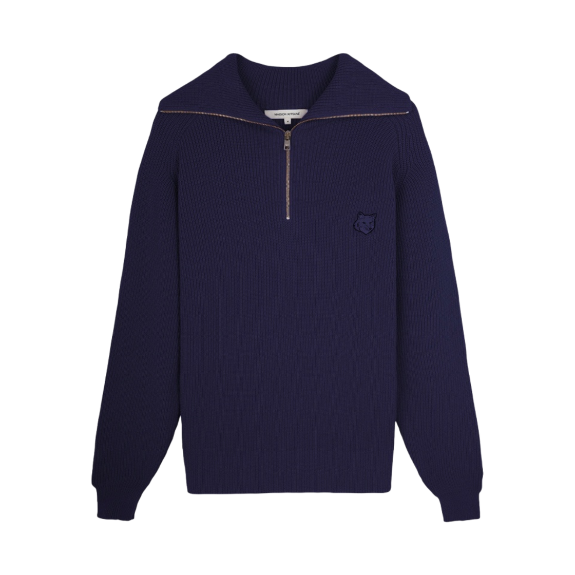 메종 키츠네 볼드 폭스 헤드 패치 하프 집 립드 점퍼 잉크 블루(Maison Kitsune Bold Fox Head Patch Half Zip Ribbed Jumper Ink Blue) - 1