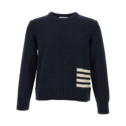 Thom Browne Jersey Stitch Donegal 4-Bar Crew Neck Pullover Navy