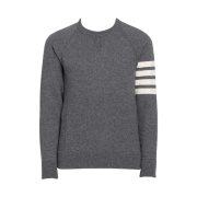 Thom Browne French Terry Cashmere 4-Bar Crewneck Pullover Medium Grey