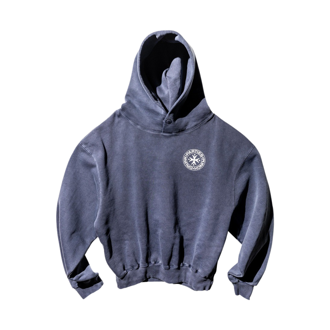 펀치 드렁크 파티즈 서클 로고 가먼트 다이드 후드 네이비