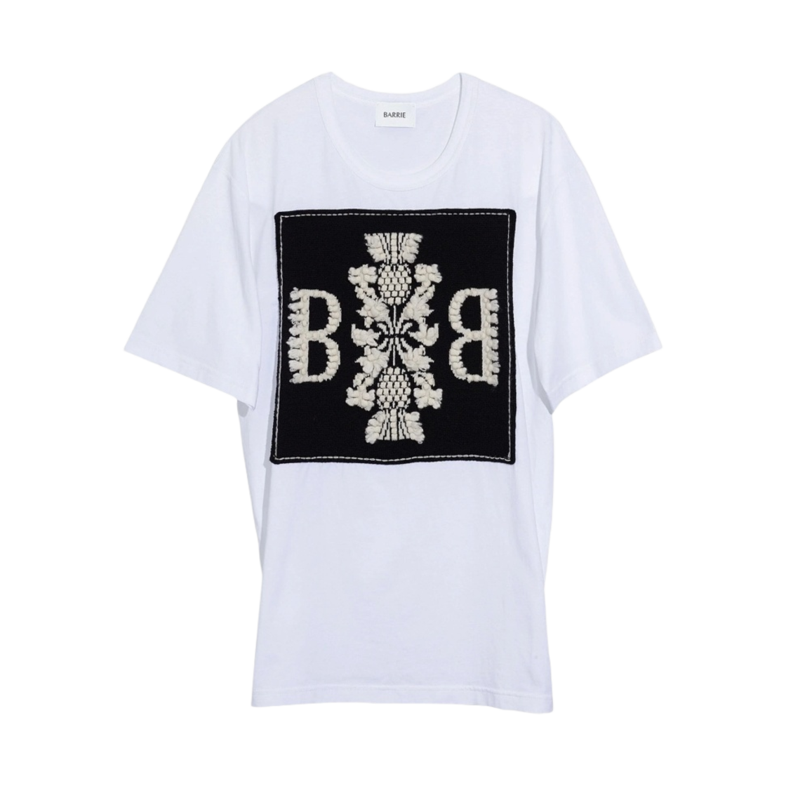 배리 로고 캐시미어 패치 코튼 티셔츠 블랙 화이티드 언다이드 블랙(Barrie Logo Cashmere Patch Cotton T-Shirt Black Whited Undyed Black)