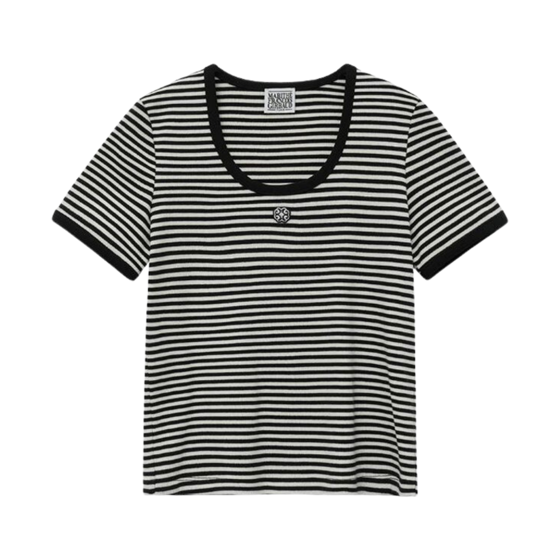 (W) 마리떼 프랑소와 저버 딥 넥 링거 티셔츠 블랙((W) Marithe Francois Girbaud Deep Neck Ringer T-Shirt Black)