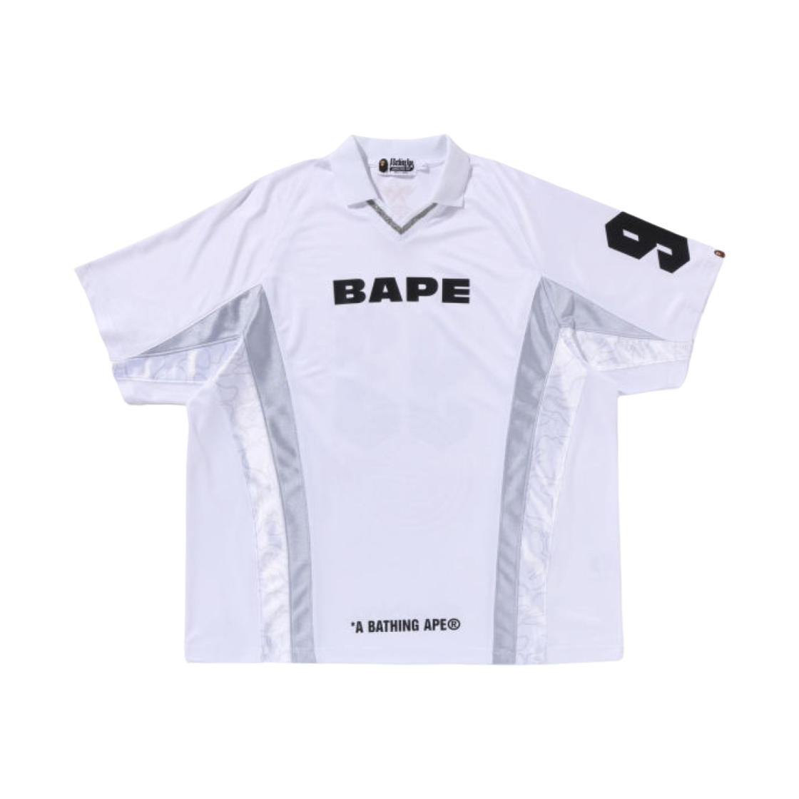 베이프 멀티 로고 릴렉스드 핏 사커 저지 화이트