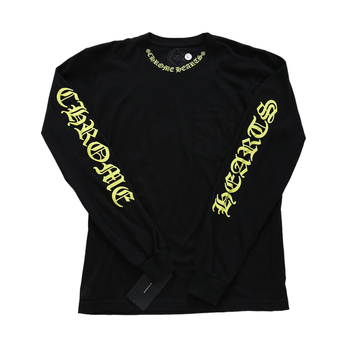 77773333 Hansroom Chrome Heart Neck Script Logo Long Sleeve T-Shirt Black Llime