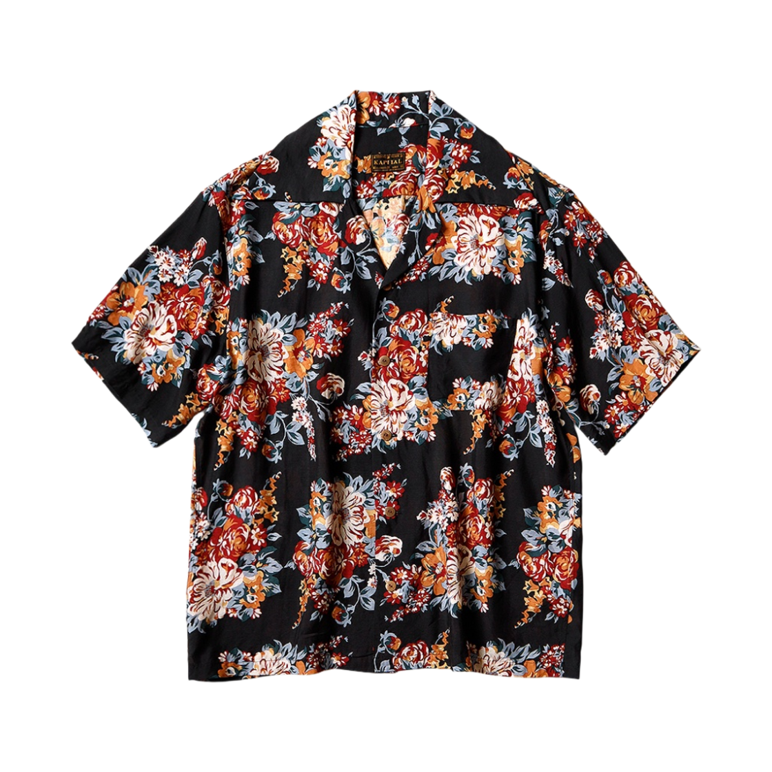 캐피탈 실크 레이온 샴페인 마리아 패턴 랭글 칼라 알로하 셔츠 블랙