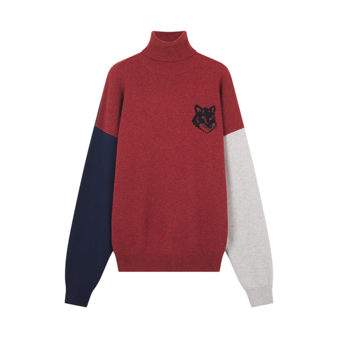 LM00810KT1063-M670 Maison Kitsune Fox Head Intarsia Comfort High Neck Jumper In Colo Burnt Red Grey Melange
