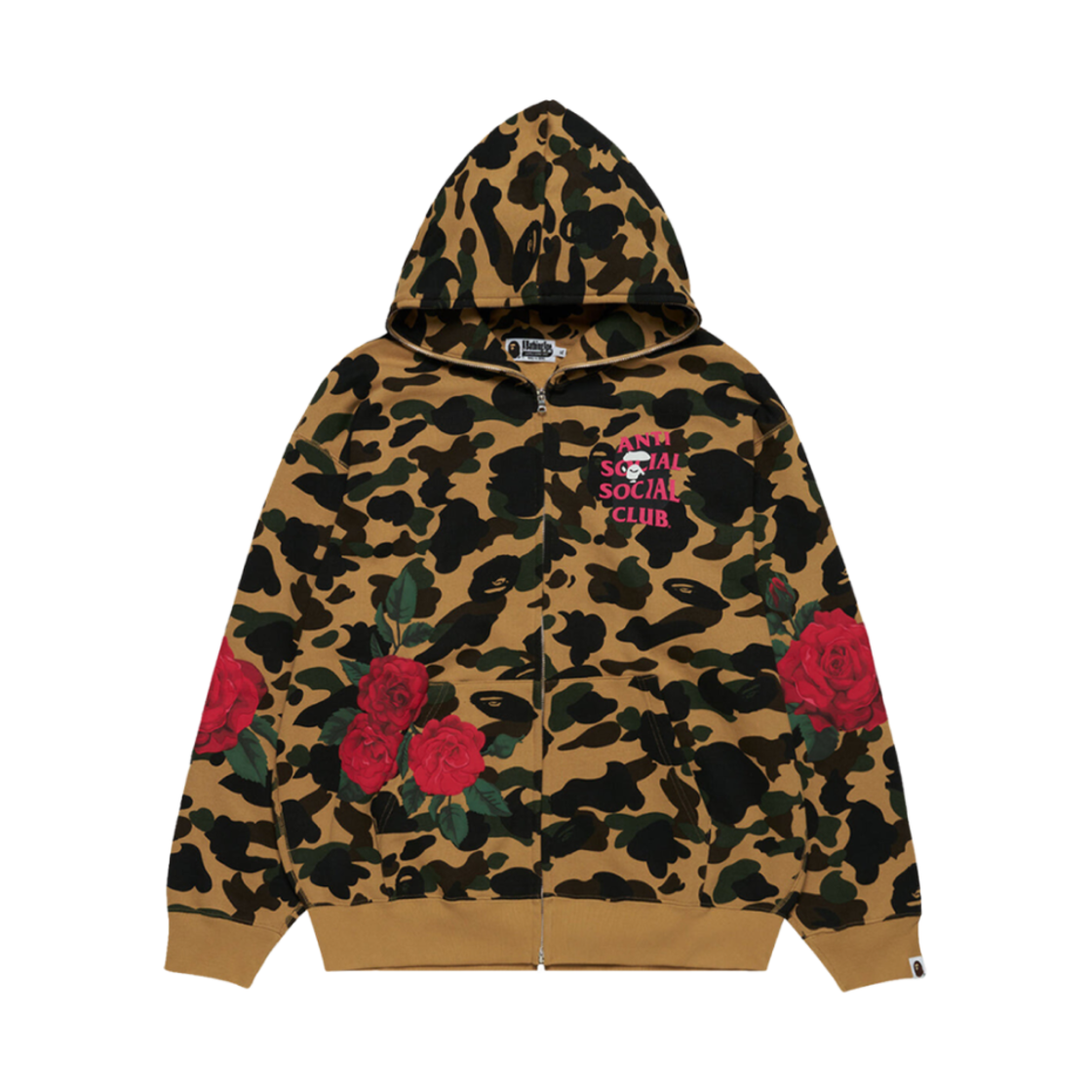 베이프 x 안티 소셜 클럽 어 베이싱 에이프 풀 집 후드 옐로우(BAPE x Anti Social Club A Bathing Ape Full Zip Hoodie Yellow)