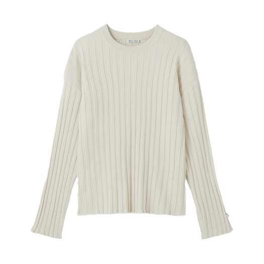 RM25SKTP003PE Recto Bold Rib Long Sleeves Knit Top Pale Beige