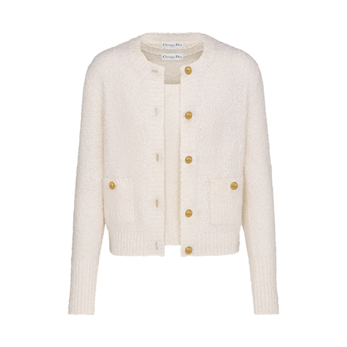 454W05AM709-X0200 (W) Dior Cotton and Wool Blend Knit Twinset Ecru