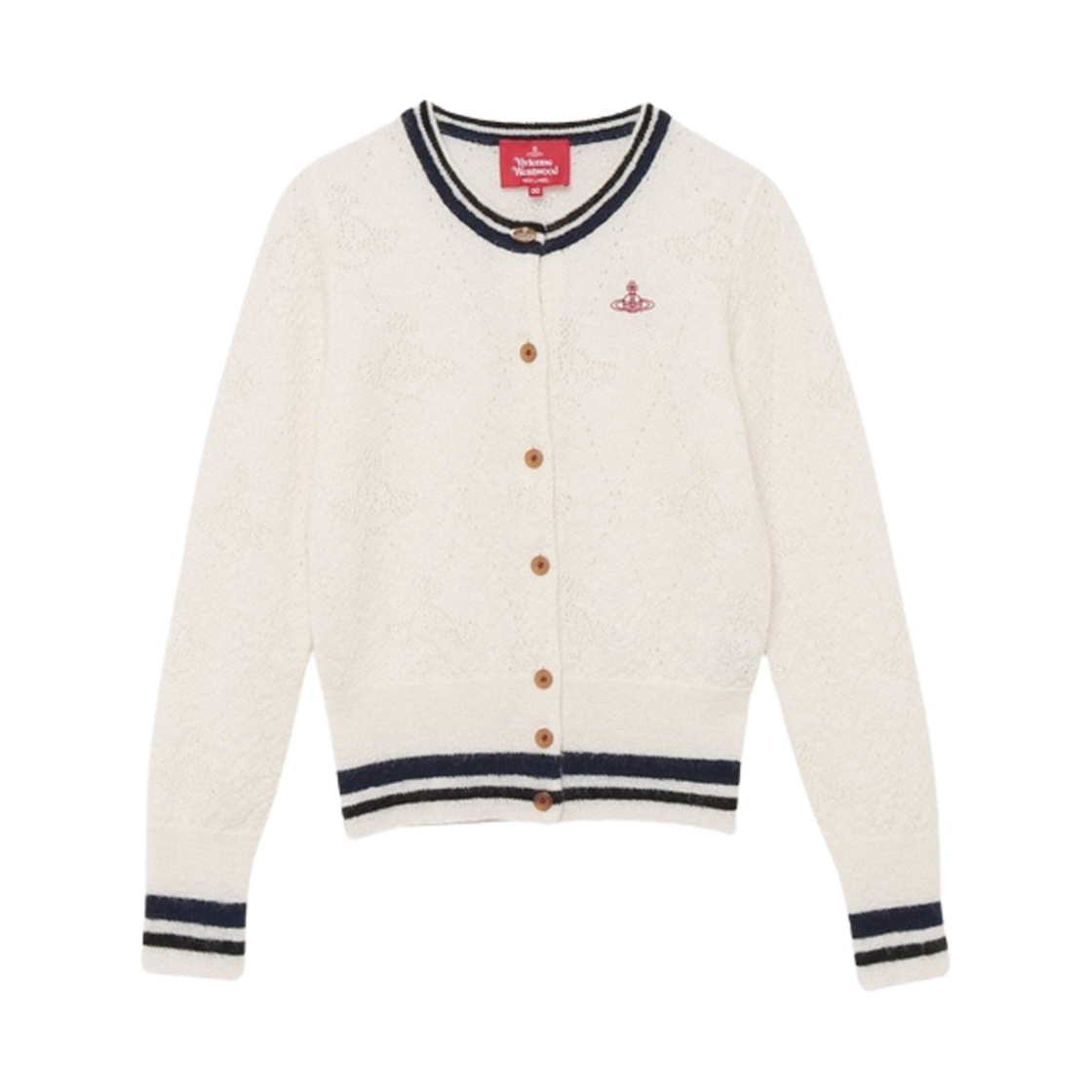 (W) 비비안 웨스트우드 아일렛 다이아몬드 오브 모헤어 크루넥 가디건 오프 화이트((W) Vivienne Westwood Eyelet Diamond Orb Mohair Crew Neck Cardigan Off White) - 1