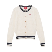 (W) Vivienne Westwood Eyelet Diamond Orb Mohair Crew Neck Cardigan Off White