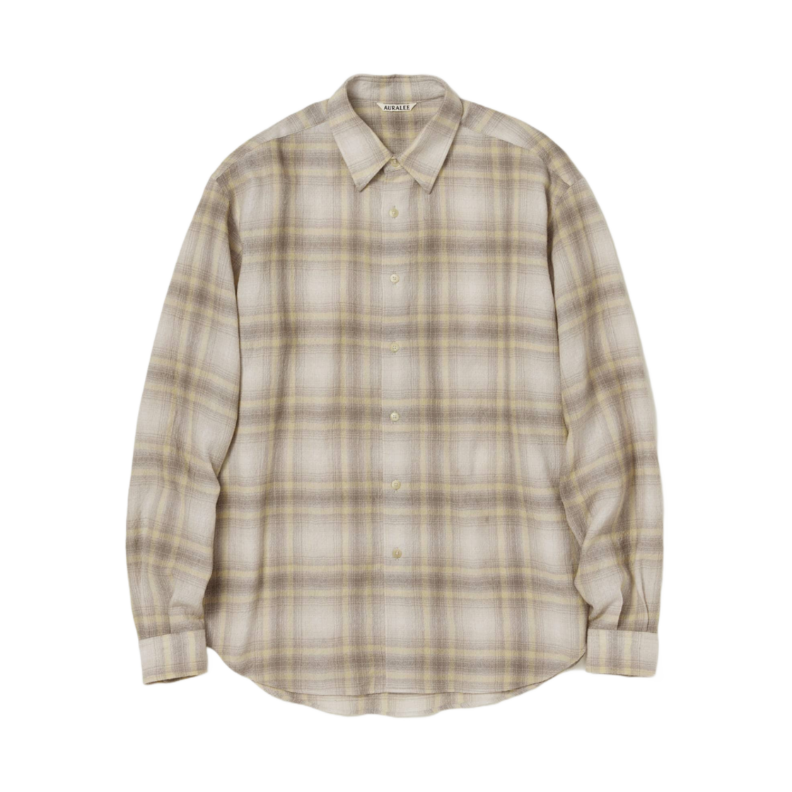 A24AS01WN Auralee Airy Wool Check Shirt Yellow Gray Check - 24AW
