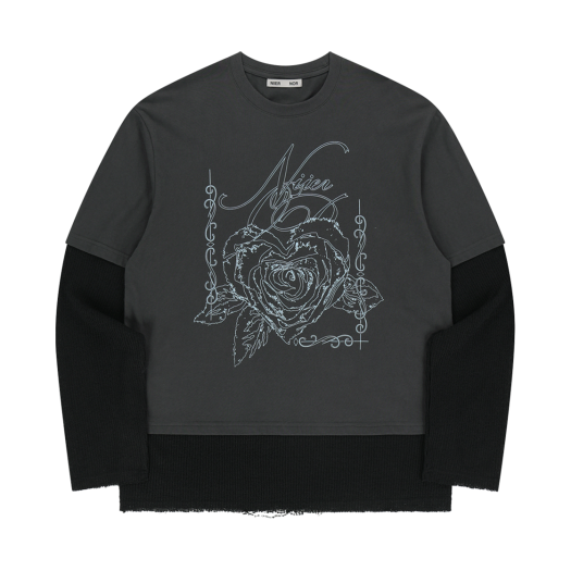 24NNFWTLSF002CH NIIER NOR Heart Rose Layered Ls Tee Charcoal
