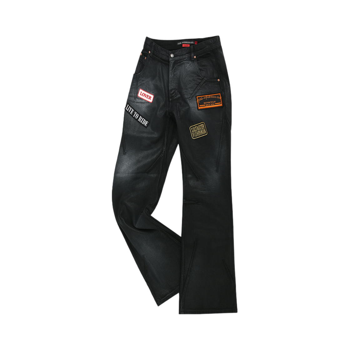 ADSB 앤더슨벨 ADSB 패치 스프레이 워시드 와이드 레그 진 블랙