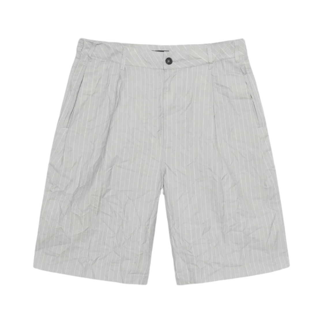 112314 Stussy Volume Pleated Wrinkled Stripe Shorts Grey