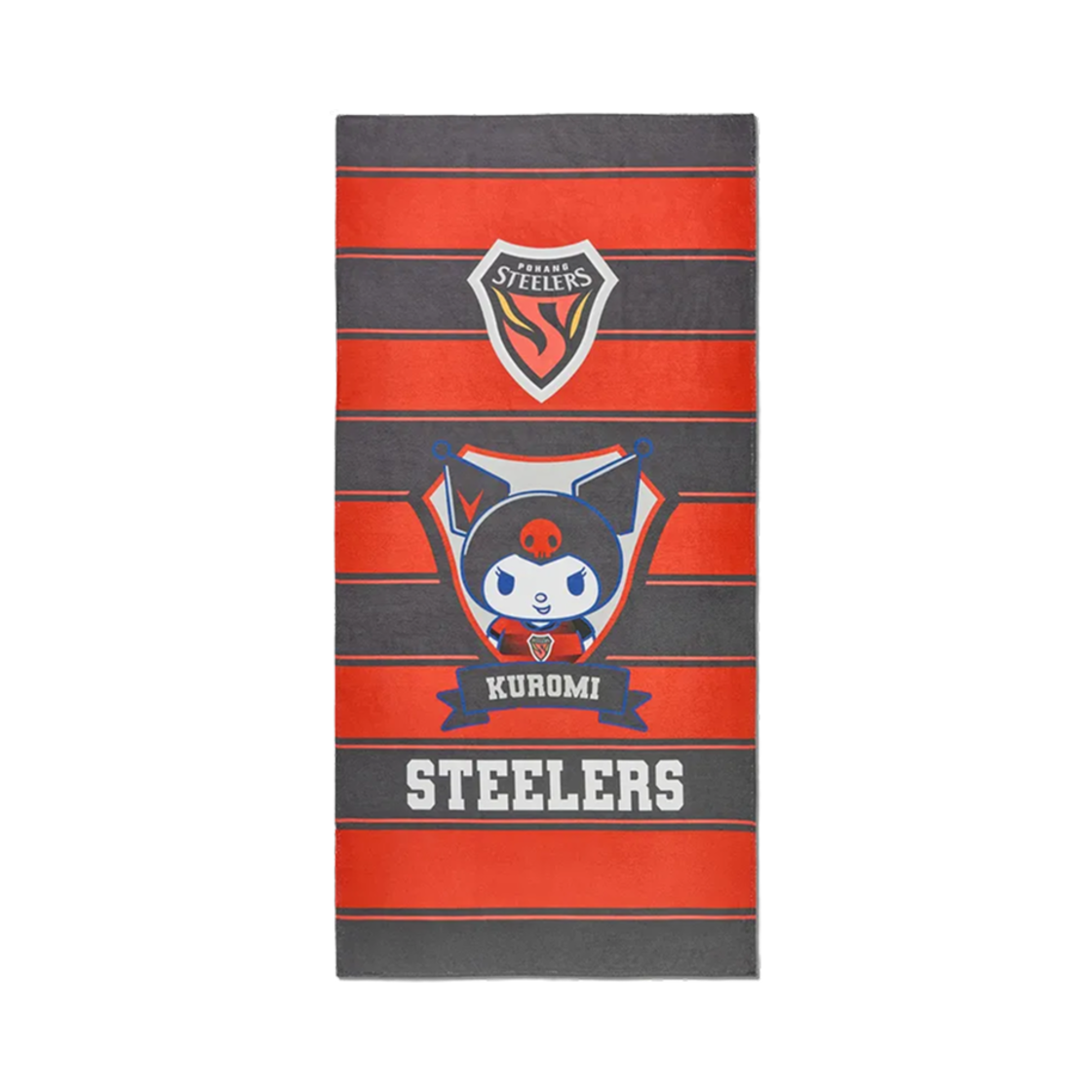 K 리그 x 산리오 캐릭터즈 2025 비치 타월 쿠로미 포항 스틸러스 블랙 레드(K League x Sanrio Characters 2025 Beach Towel Kuromi Pohang Steelers Black Red)