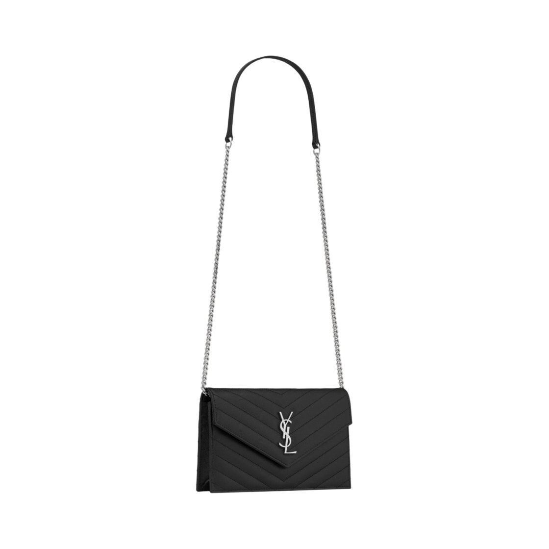 생로랑 그랑 드 뿌드르 엠보스드 레더 카산드라 마틀라세 엔벨로프 체인 지갑 느와르(Saint Laurent Cassandre Matelasse Envelope Chain Wallet in Grain de Poudre Embossed Leather Noir) - 2