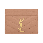 Saint Laurent Cassandre Matelasse Card Case in Grain de Poudre Embossed Leather Vintage Peach