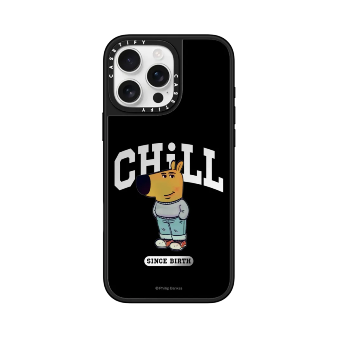 케이스티파이 x 칠 가이 아이폰 칠 신스 버쓰 미러 텍스트 맥세이프 호환 미러 케이스 실버 미러 블랙 범퍼(Casetify x Chill Guy iPhone Chill Since Birth Mirror Text Magsafe Mirror Case Silver Mirror Black Bumper) - 1