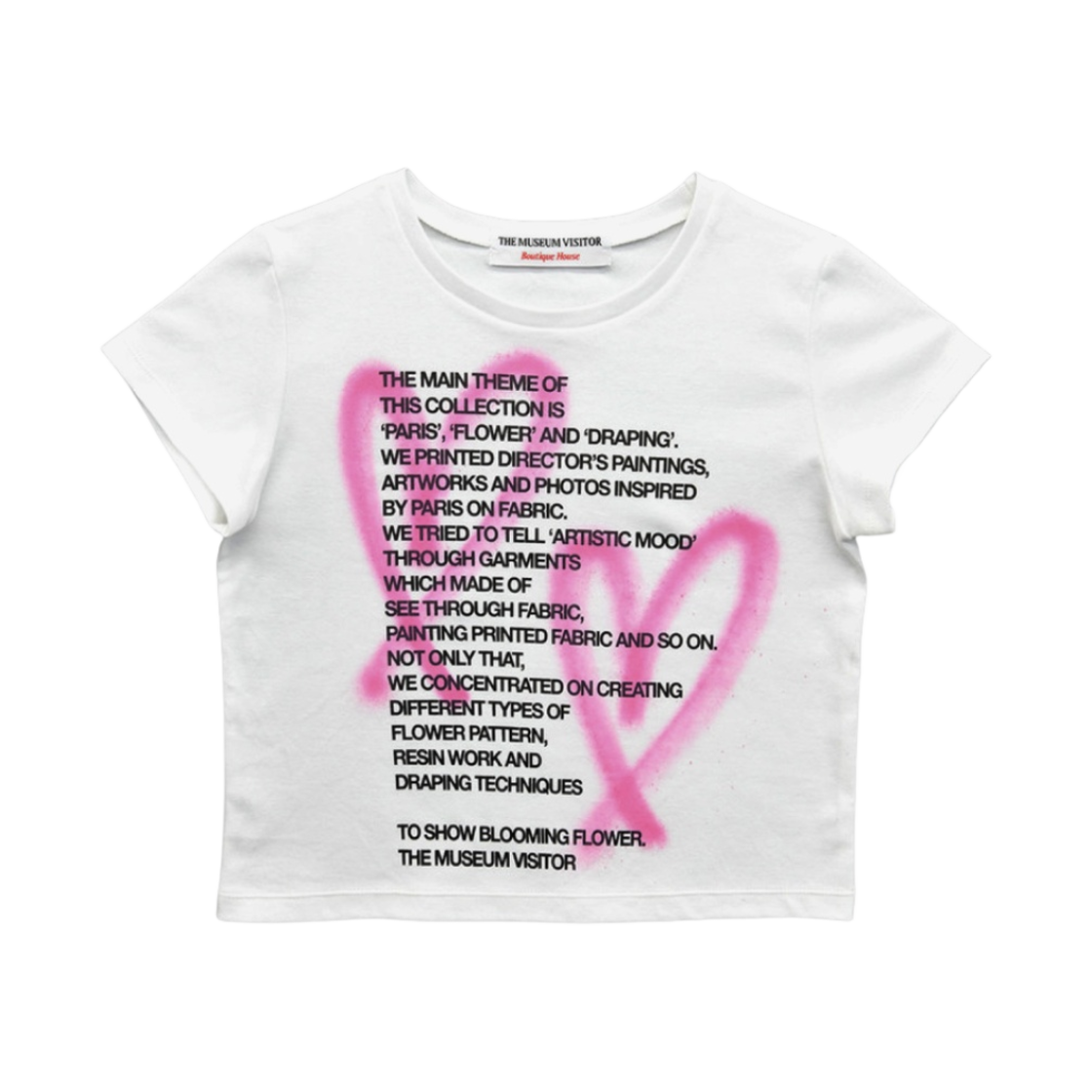 더뮤지엄비지터 크롭 하트 스프레이드 티셔츠 화이트(The Museum Visitor Crop Heart Sprayed T-Shirt White)
