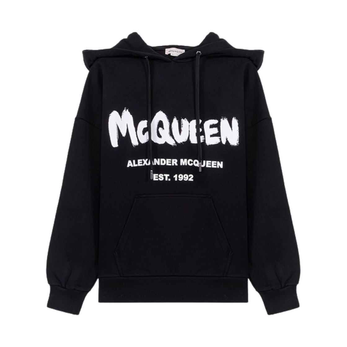 (W) 알렉산더 맥퀸 그래피티 로고 프린트 후드 블랙((W) Alexander McQueen Graffiti Logo Print Hooded Black)