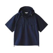 Blue Sunflower Plain Snap Hooded Windbreaker Shirt Navy