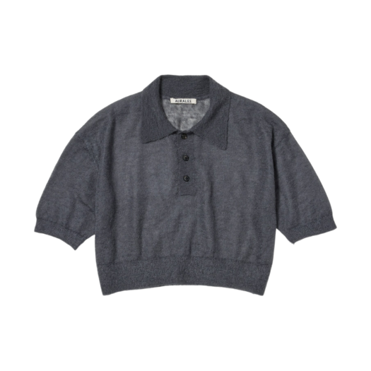 (W) Auralee Kid Mohair Sheer Knit Short Polo Dark Gray
