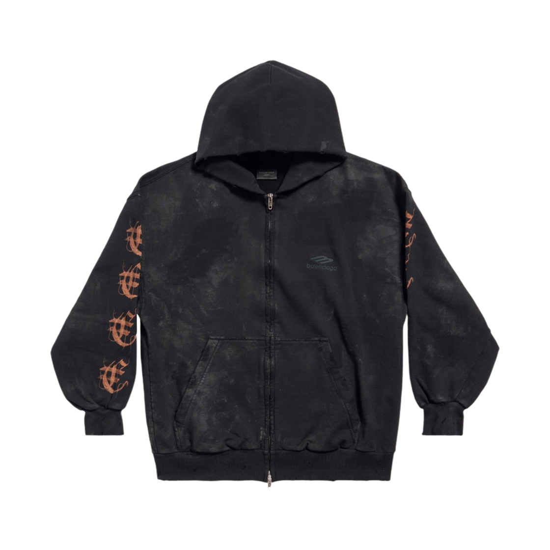 발렌시아가 헤비 메탈 집업 후드 스몰 핏 블랙 페이디드