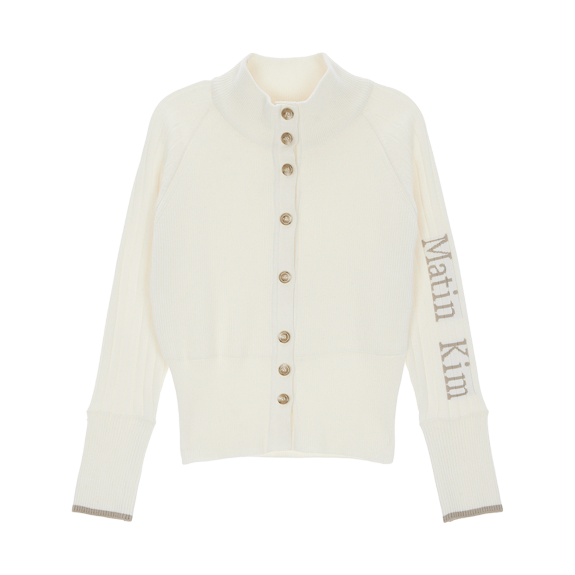 MK2411CD006M/MK2500CD006V (W) Matin Kim High Neck Sleeve Logo Knit Cardigan Ivory