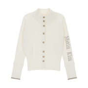 (W) Matin Kim High Neck Sleeve Logo Knit Cardigan Ivory