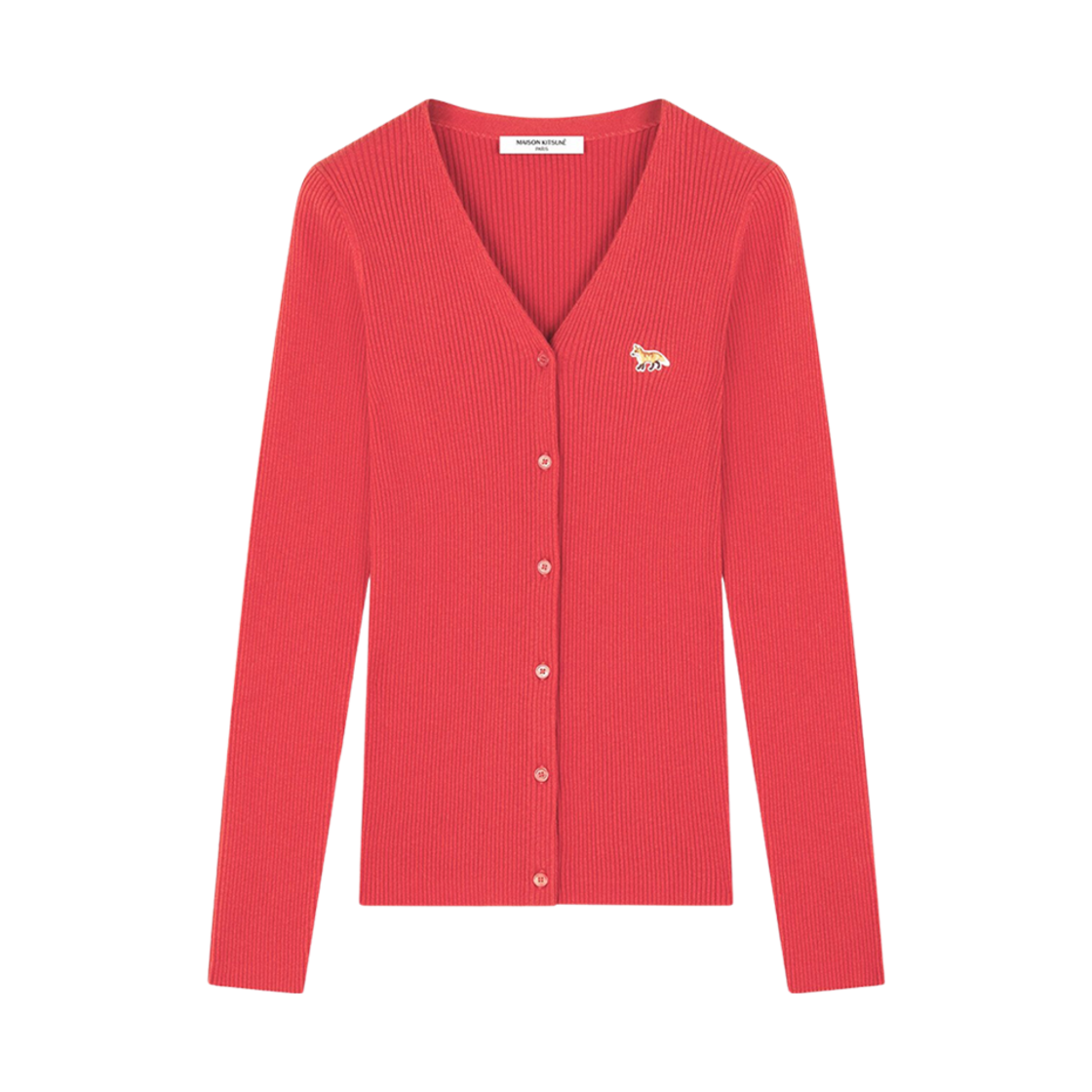 NW00507KT1091-P653 (W) Maison Kitsune Baby Fox Patch Fine Ribbed Cardigan Autumn Red